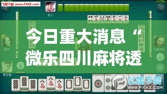 今日重大消息“微乐四川麻将透视神器	”[确实真的有挂]