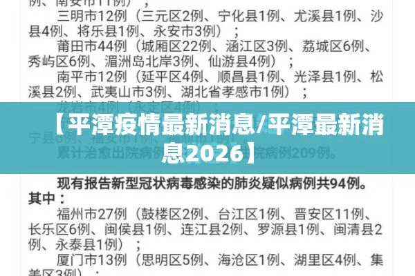 【平潭疫情最新消息/平潭最新消息2026】