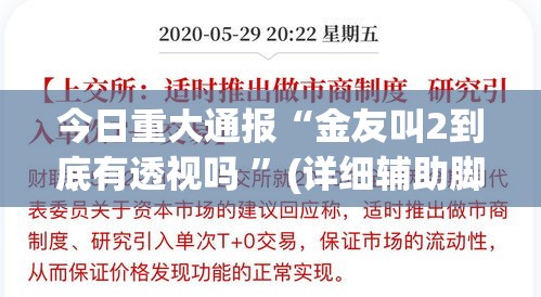 今日重大通报“金友叫2到底有透视吗 ”(详细辅助脚本)