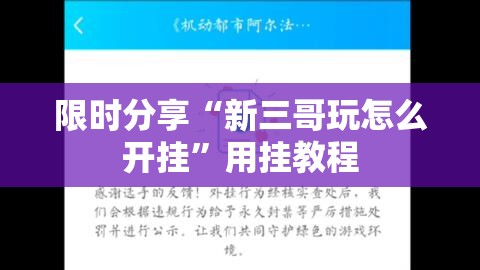限时分享“新三哥玩怎么开挂”用挂教程