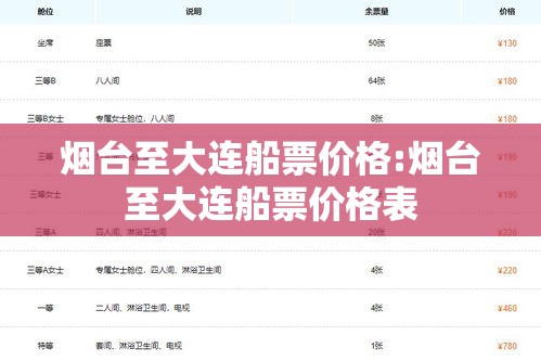 烟台至大连船票价格:烟台至大连船票价格表 烟台至大连船票价格:烟台至大连船票价格表