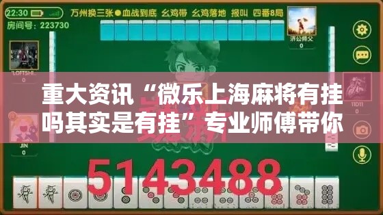 重大资讯“微乐上海麻将有挂吗其实是有挂	”专业师傅带你了解