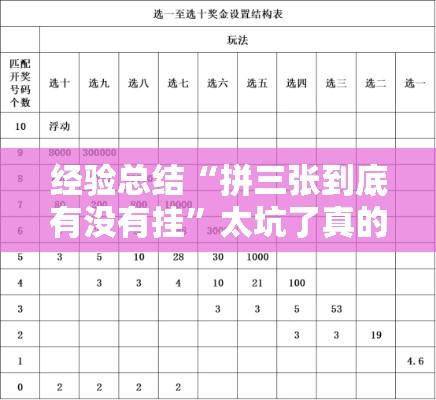 经验总结“拼三张到底有没有挂”太坑了真的有挂