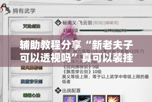 辅助教程分享“新老夫子可以透视吗	”真可以装挂
