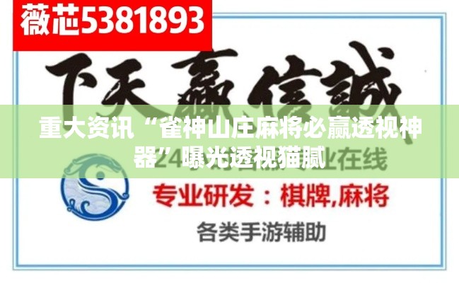 重大资讯“雀神山庄麻将必赢透视神器”曝光透视猫腻