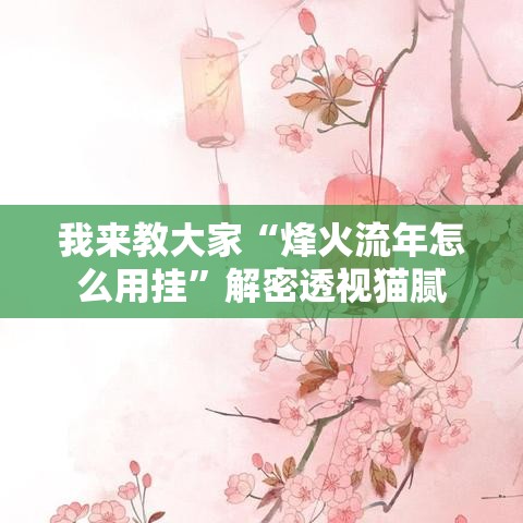 我来教大家“烽火流年怎么用挂”解密透视猫腻