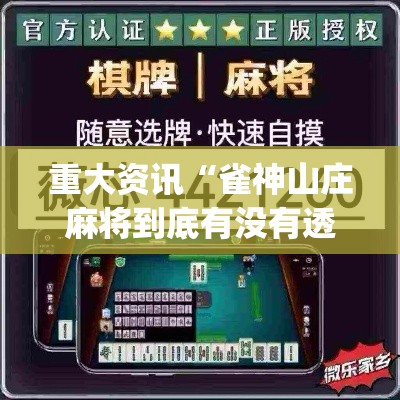 重大资讯“雀神山庄麻将到底有没有透视”(详细辅助脚本)